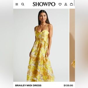 Showpo Brailey Midi Dress in Yellow and Gold